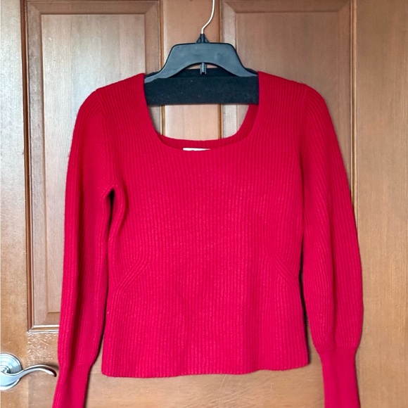 NWT Madewell SoftWool Square-Neck Pullover Sweater Red Bright Cherry S $128 - Picture 2 of 5